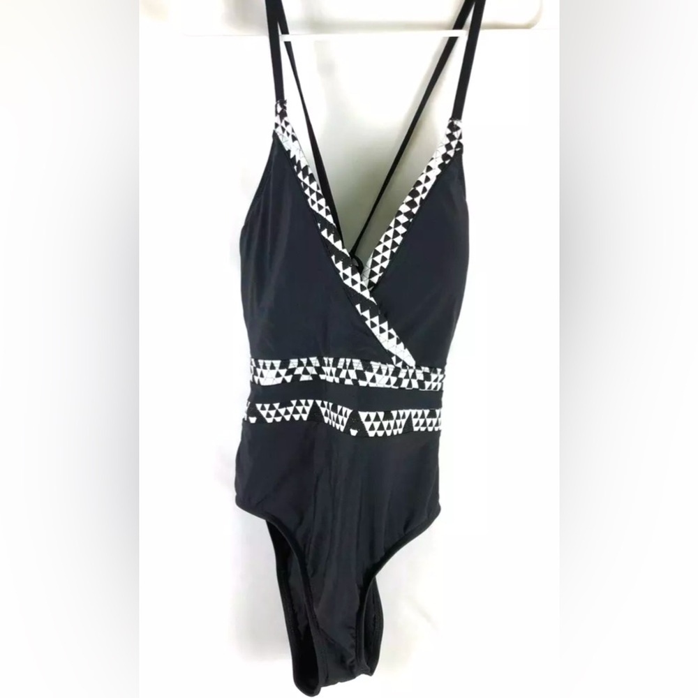Athena Mystique Surplice Maillot Womens One Piece Swimsuit Black Size 8